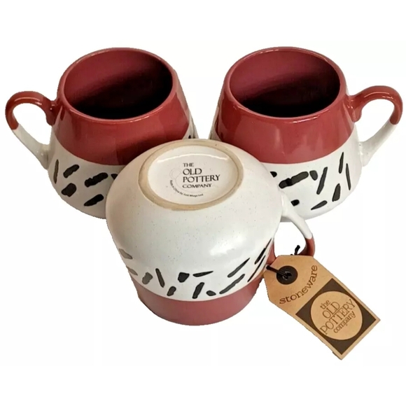 The Old Pottery Company Coffee Mugs Tea Cup 16oz White Black Terracotta Abstract - Picture 4 of 5